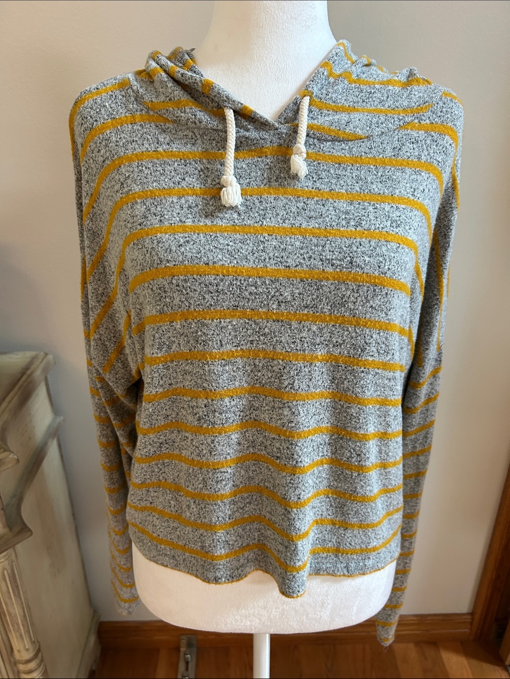 Caution To The Wind Gray and Mustard Striped Hooded Pullover